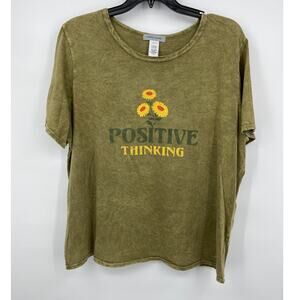 Isabel Jaxon Womens Positive Thinking Olive Round Neck T-Shirt Tee NEW 2X